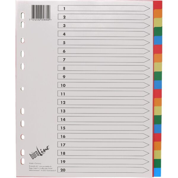 BÜROLINE Register PP A4+ 40992 bunt 20-teilig