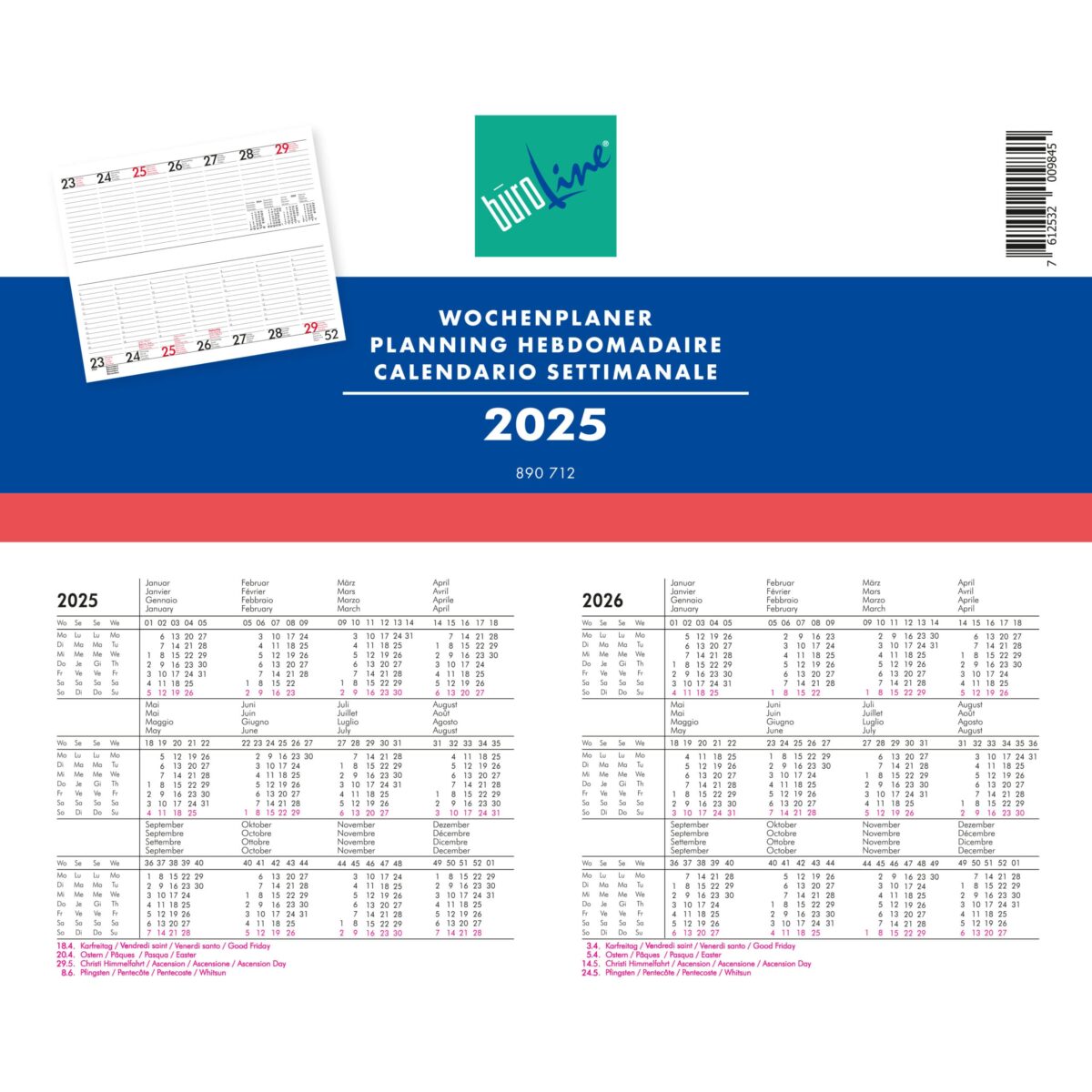 BÜROLINE Wochenplaner 2025 890712 1W/2S ML 12x28.4cm – Hochwertig & günstig bei ShopDeca