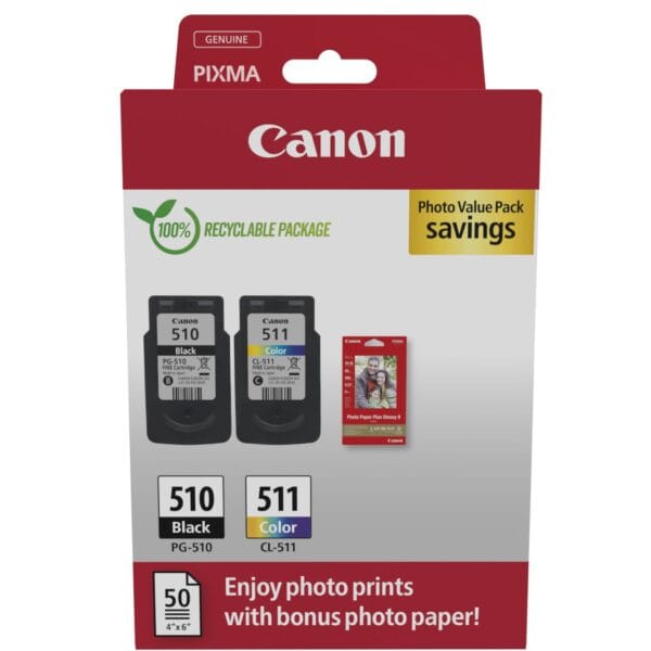 CANON Photo Value Pack BKCMY PGCL510/1 Pixma iP2700 GP-501 50Bl.