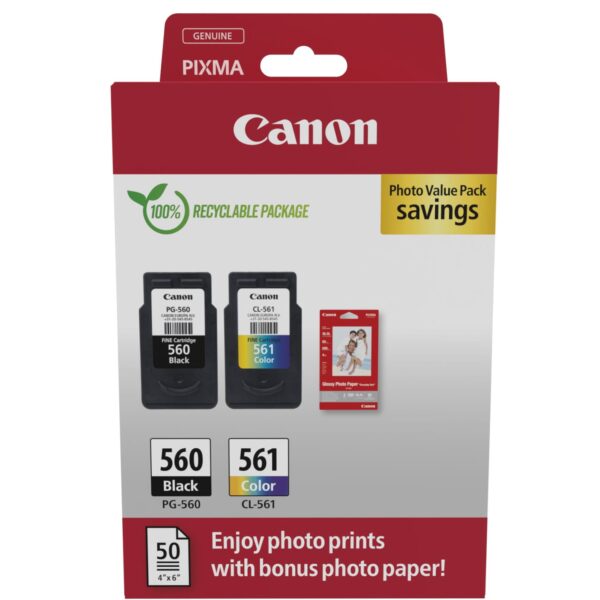 CANON Photo Value Pack XL BKCMY PGCL560/1 Pixma TS5350 2xBKXL & 1xXLCMY