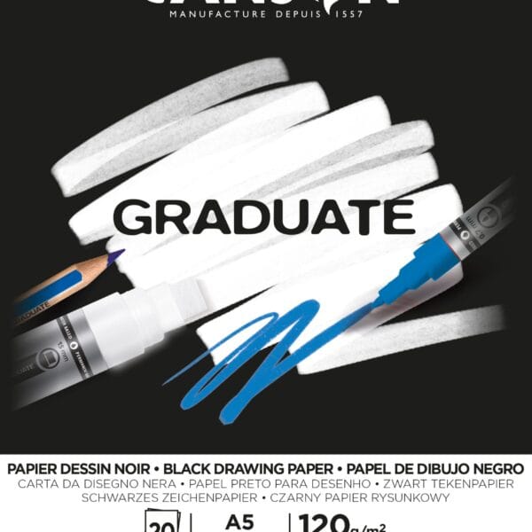 CANSON Graduate Zeichenpapier A5 400110385 20 Blatt, schwarz, 120g