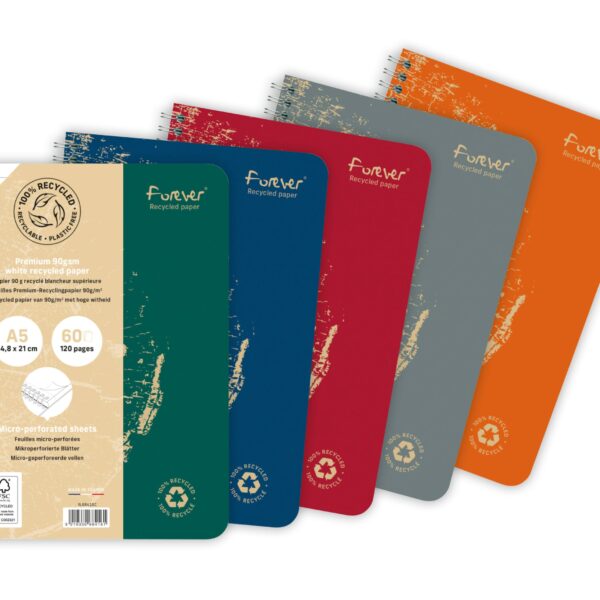 CLAIREFONTAINE Spiralheft FOREVER A5 68416C liniert, assortiert 60 Blatt