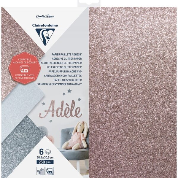 CLAIREFONTAINE Schneidepapier 30.5x30.5cm 95735C glitter, 250g 6 Blatt