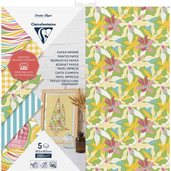 CLAIREFONTAINE Schneidepapier 30.5x30.5cm 95740C bedruckt, 200g 5 Blatt