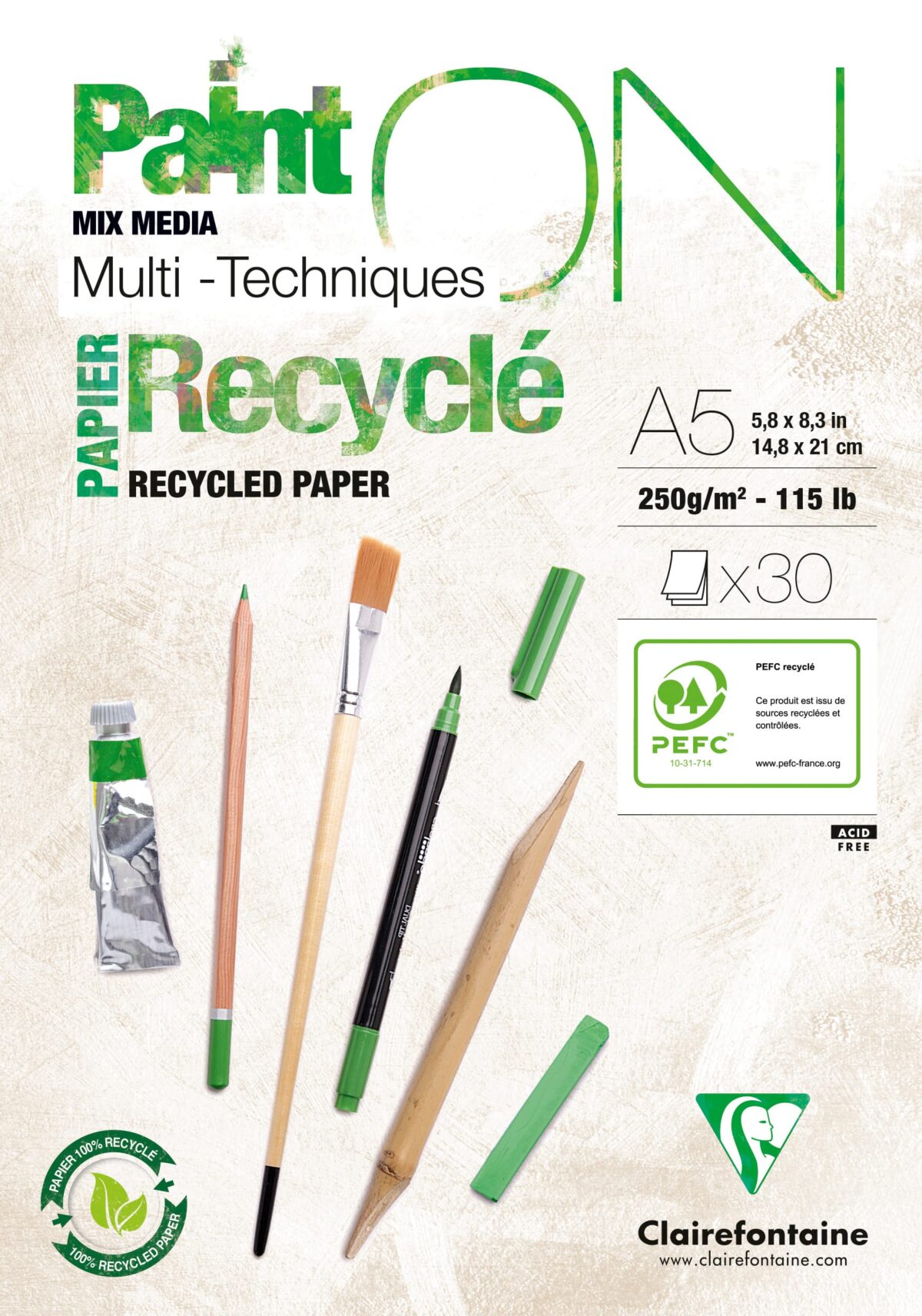 CLAIREFONTAINE Paint'On Block A5 975740C weiss,receycling 30 Blatt – Hochwertig & günstig bei ShopDeca