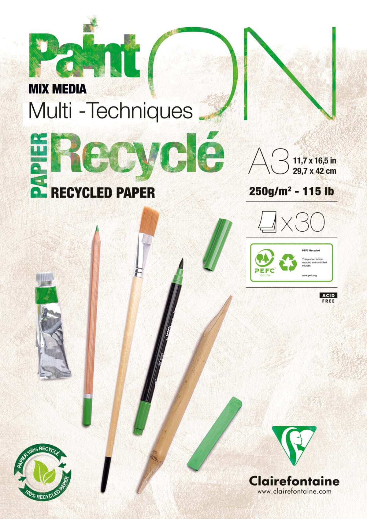 CLAIREFONTAINE Paint'On Block A3 975742C weiss, recycling 30 Blatt – Hochwertig & günstig bei ShopDeca