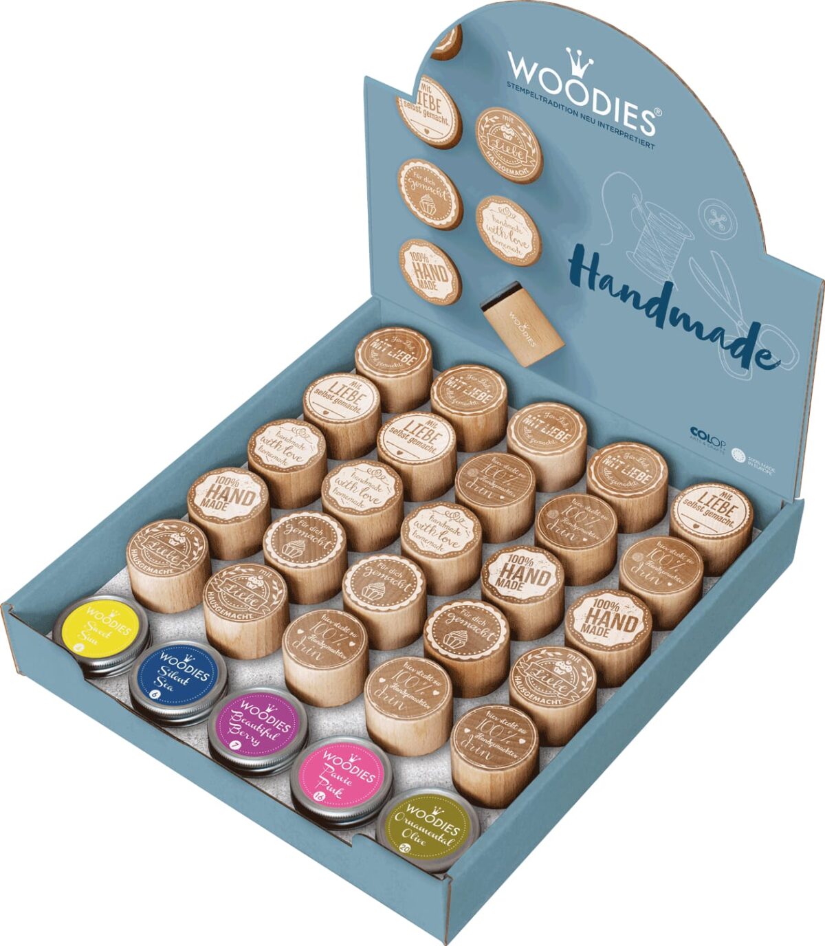 COLOP Woodies Display Handmade 151334 25 Stempel, 5 Kissen – Hochwertig & günstig bei ShopDeca