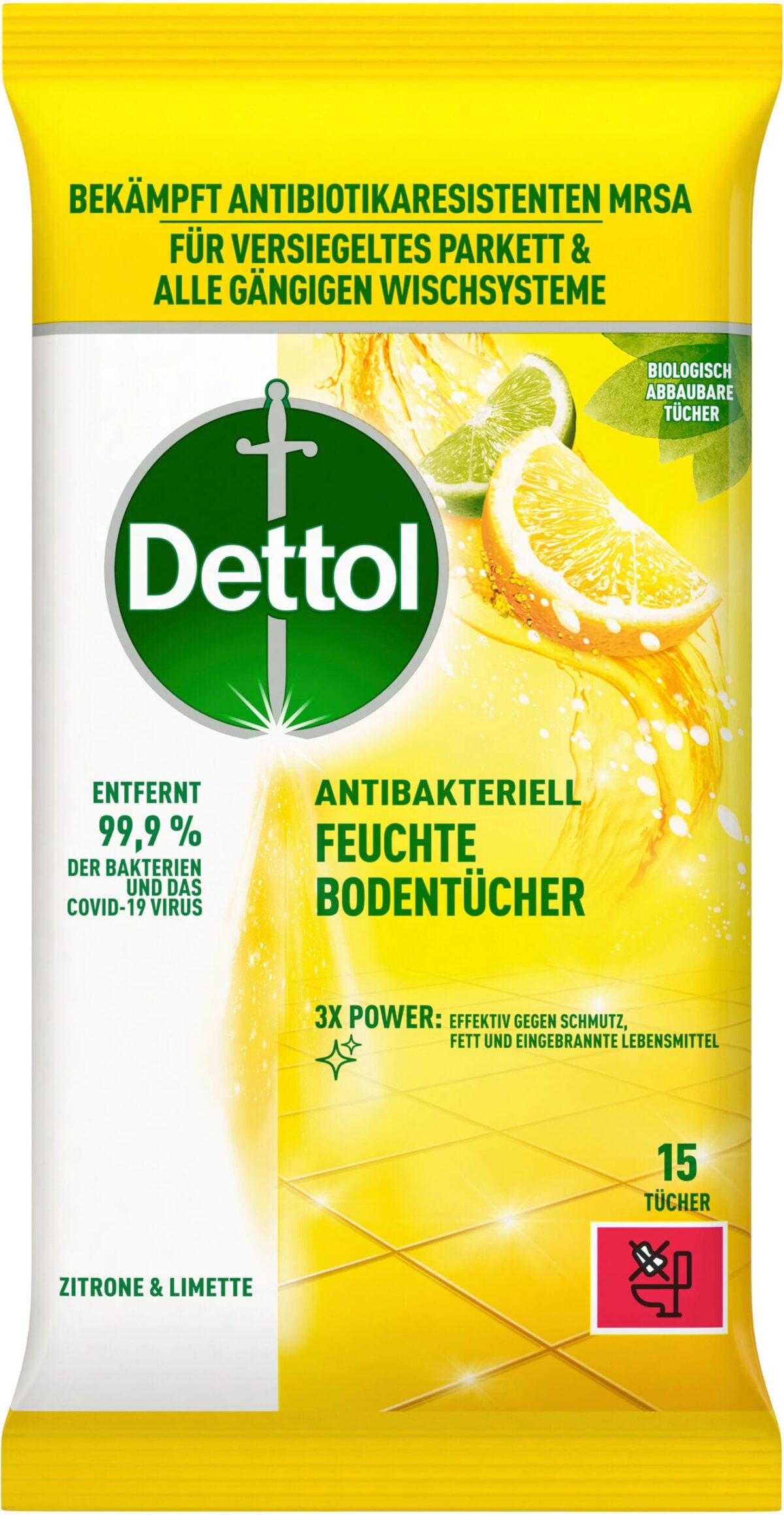 DETTOL Feuchte Bodentücher 3193947 Zitrone & Limette 15 Stück – Hochwertig & günstig bei ShopDeca
