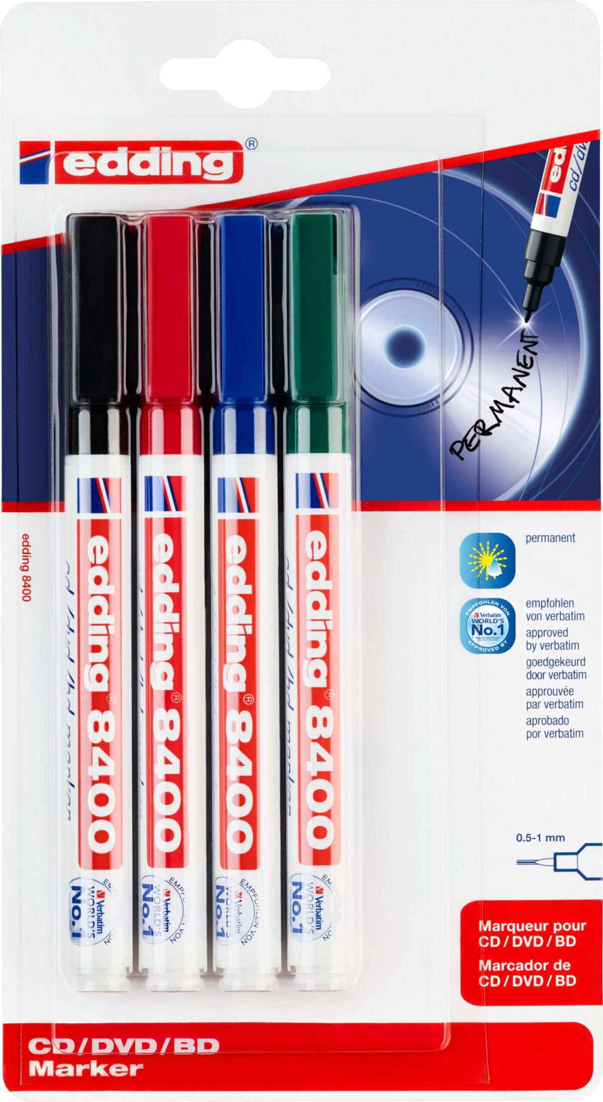 EDDING CD/ DVD Marker 8400 0.5-1mm 8400BLI-1234 4 Farben ass. Blister – Hochwertig & günstig bei ShopDeca