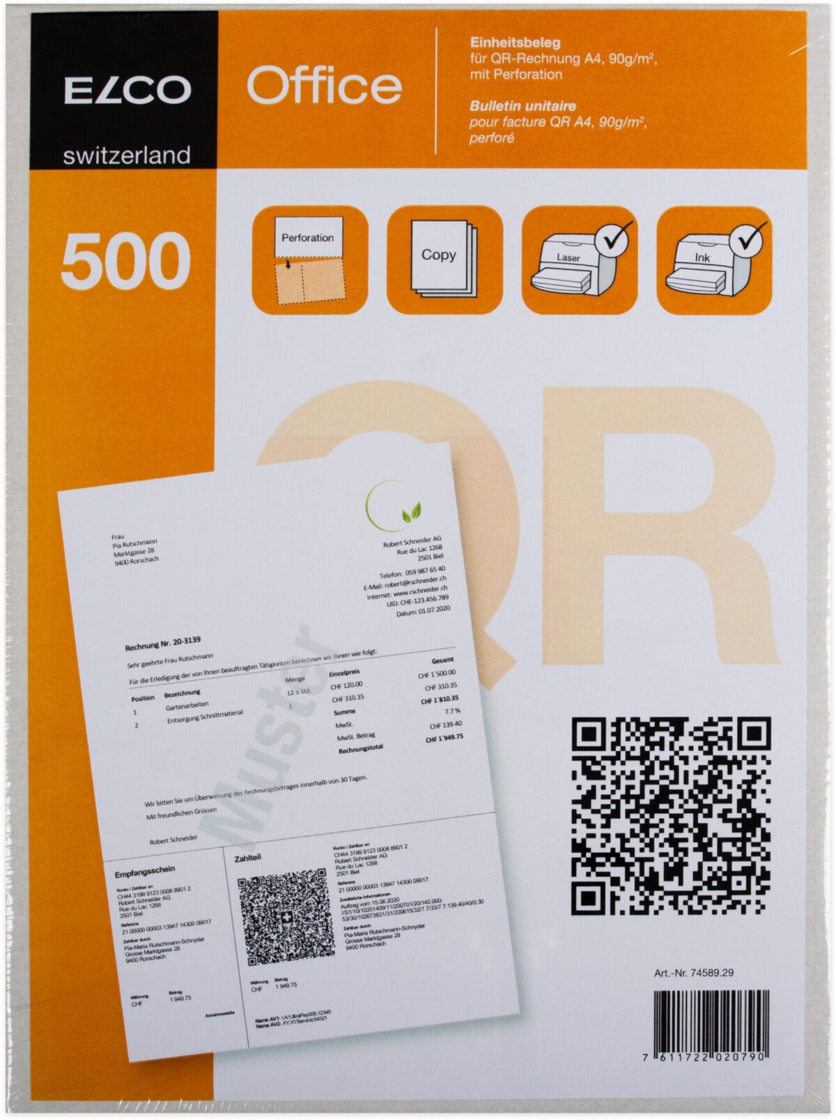 ELCO Einz.schein QR-Rech. A4 74589.29 90g, perforiert,500 Stück – Hochwertig & günstig bei ShopDeca