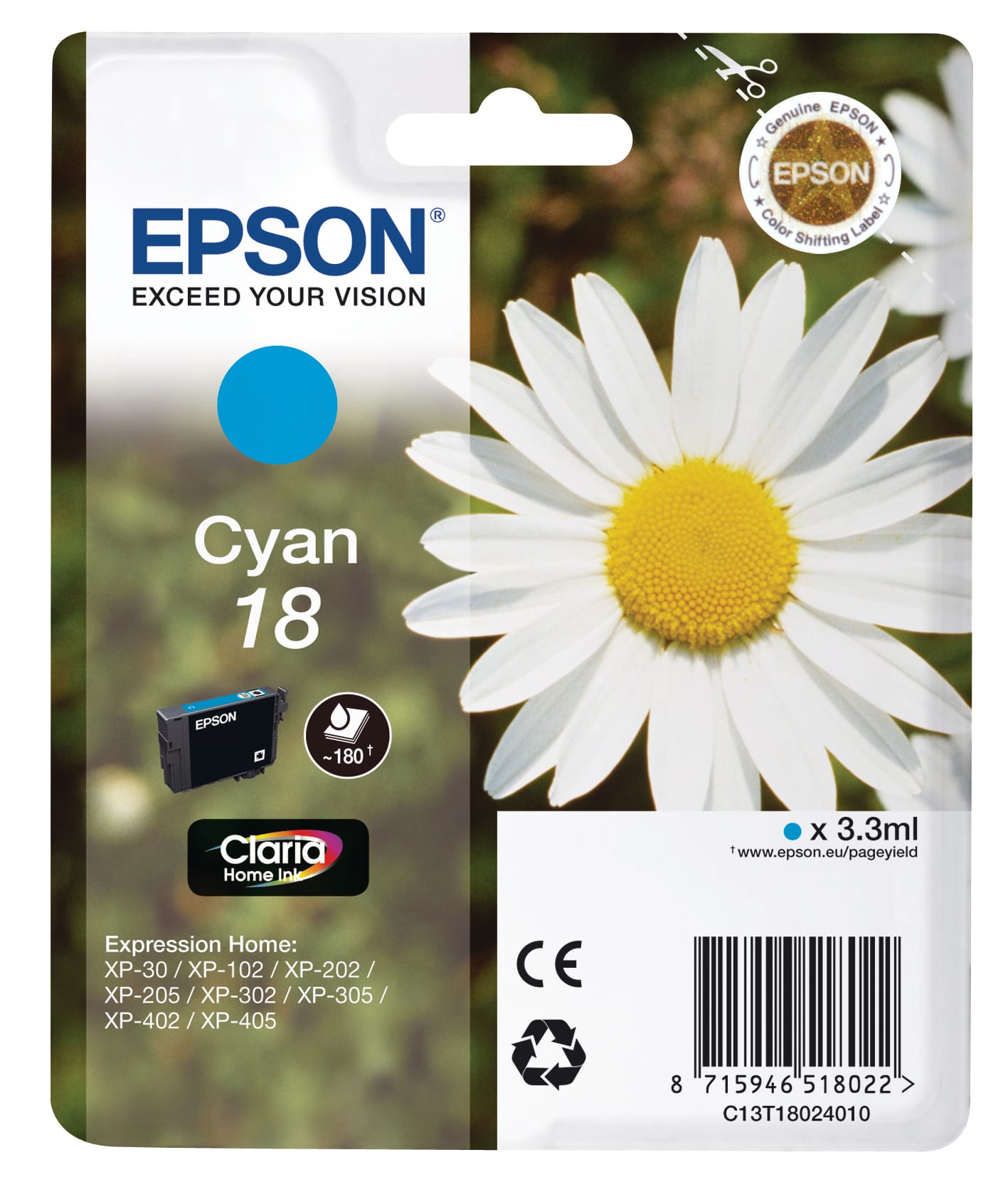 EPSON-T180240-8715946625126 EPSON Tintenpatrone cyan T180240 XP 30/405 180 Seiten – Hochwertig & günstig bei ShopDeca