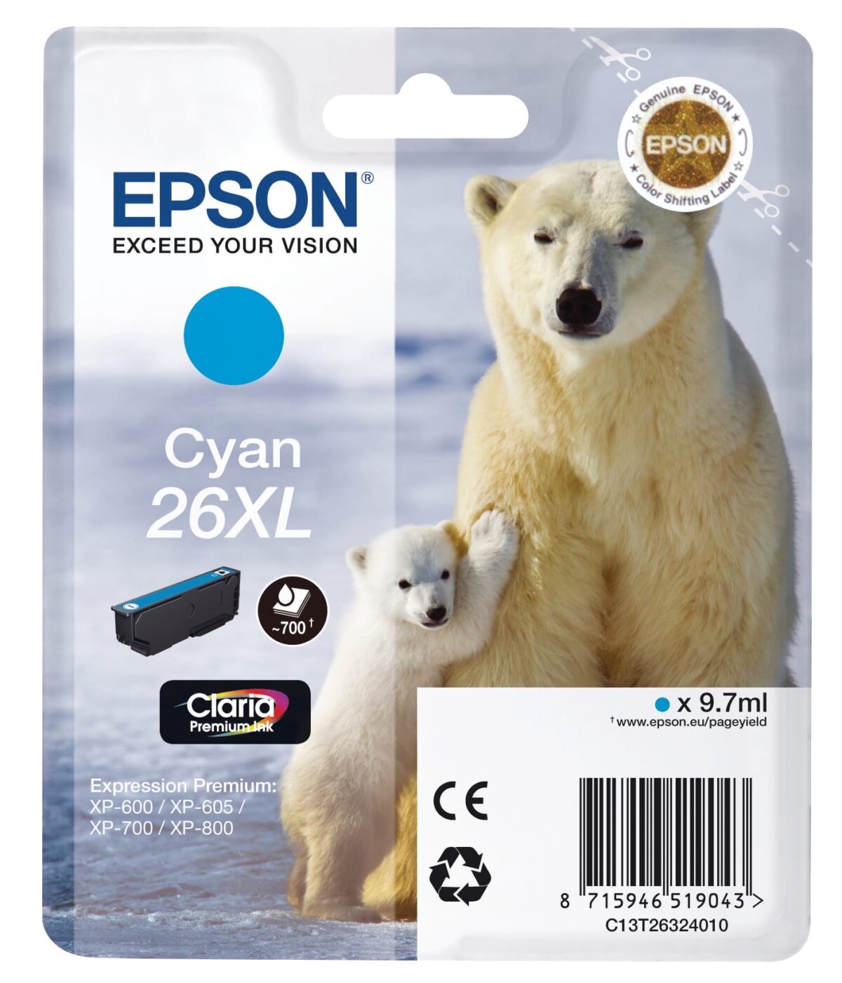 EPSON Tintenpatrone 26XL cyan T263240 XP 700/800 700 Seiten – Hochwertig & günstig bei ShopDeca