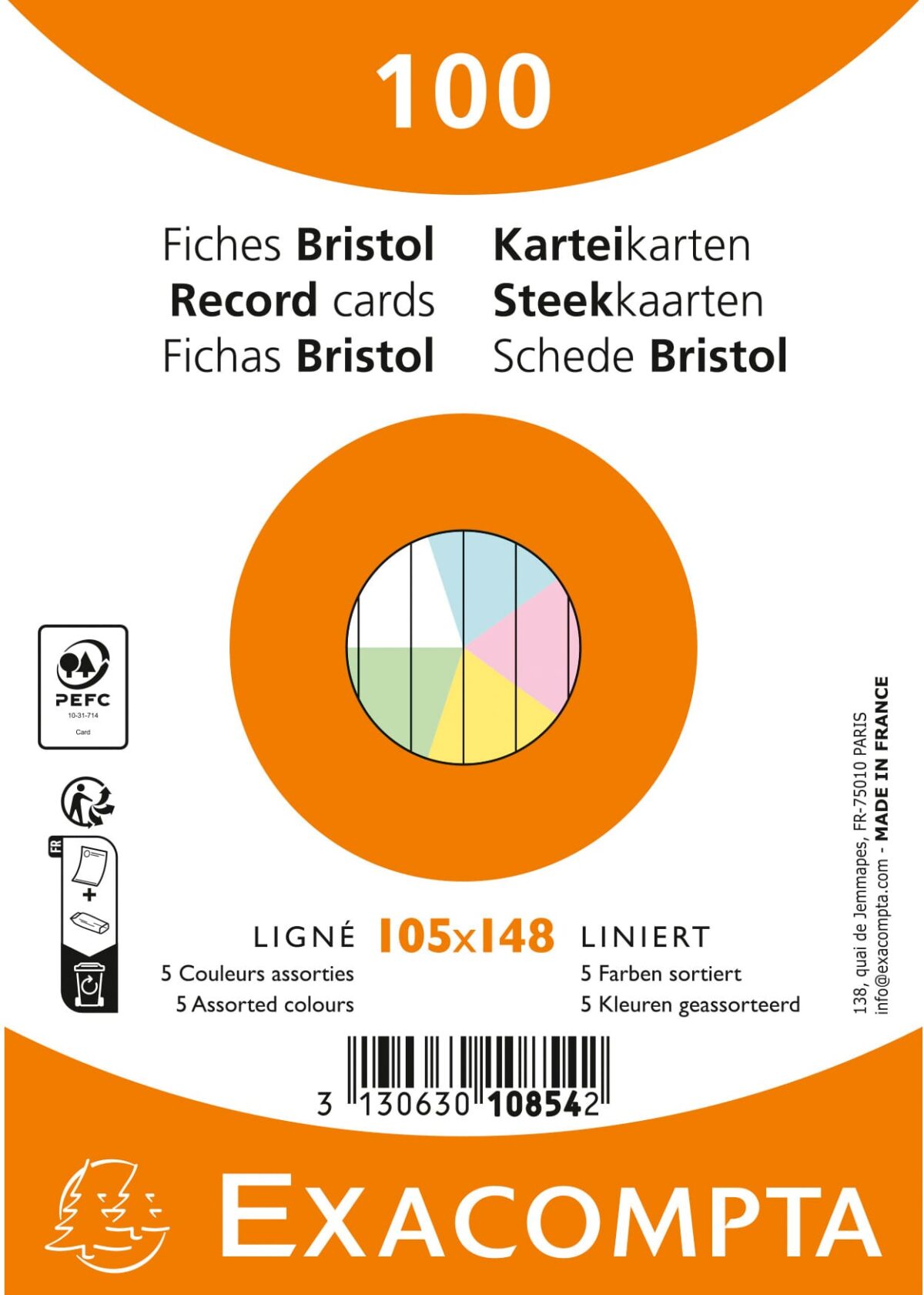 EXACOMPTA Karteikarten liniert A6 10854E farbig assortiert 100 Stück – Hochwertig & günstig bei ShopDeca
