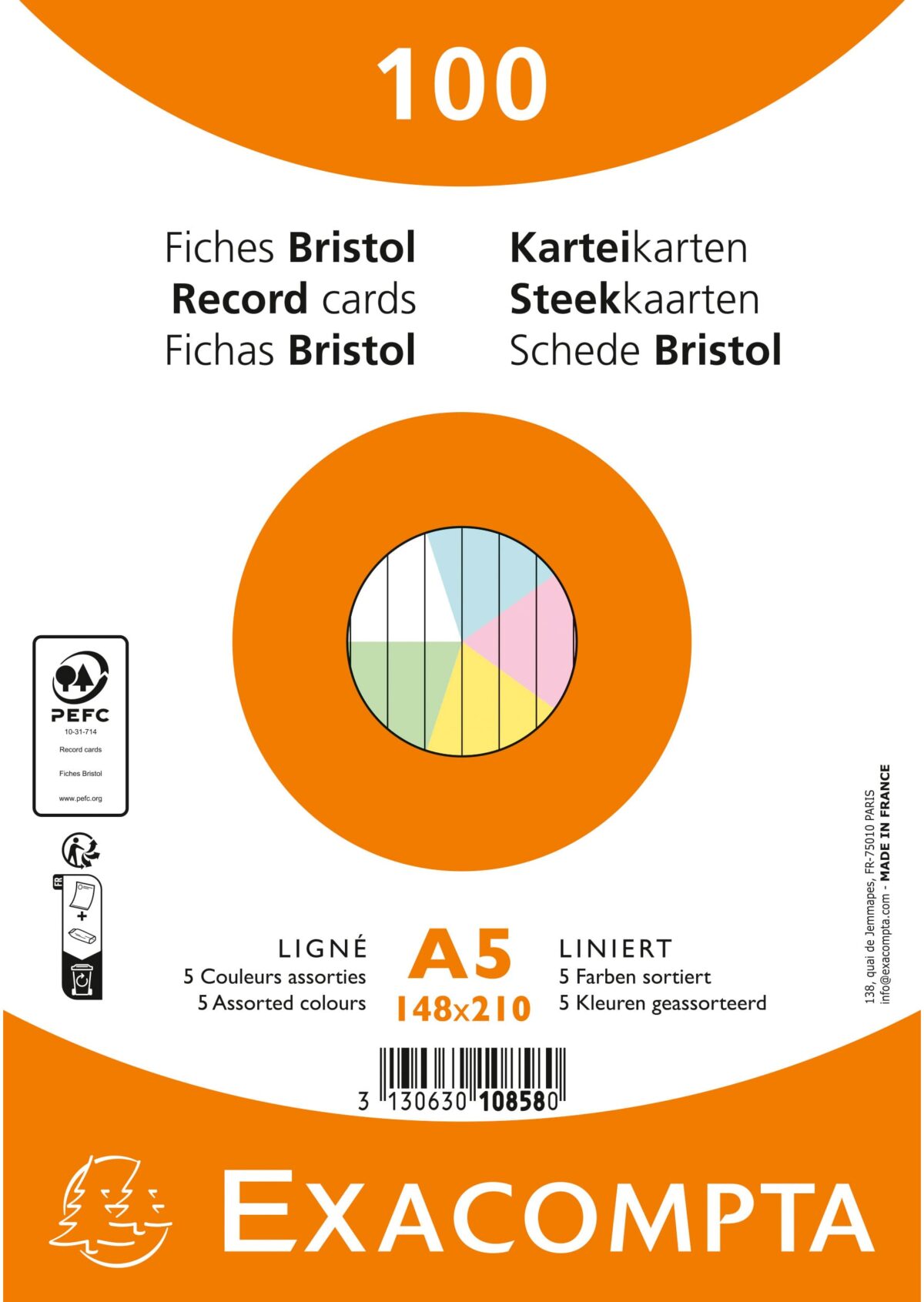 EXACOMPTA Karteikarten liniert A5 10858E farbig assortiert 100 Stück – Hochwertig & günstig bei ShopDeca