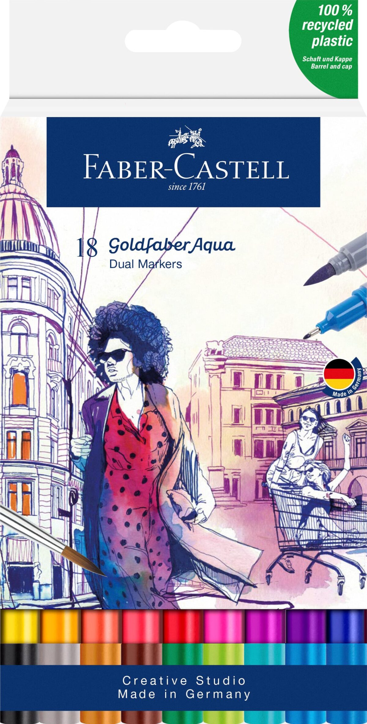 FABER-CASTELL Goldfaber Dual Marker 164618 18 couleurs, Etui – Hochwertig & günstig bei ShopDeca