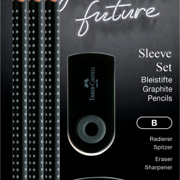 FABER-CASTELL Bleistift B/Radierer/Spitzer 217059 Sleeve Set schwarz