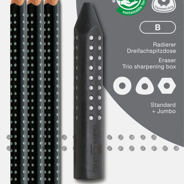 FABER-CASTELL Bleistift, Radierer, Spitzer B 580024 Grip Set 2001, schwarz