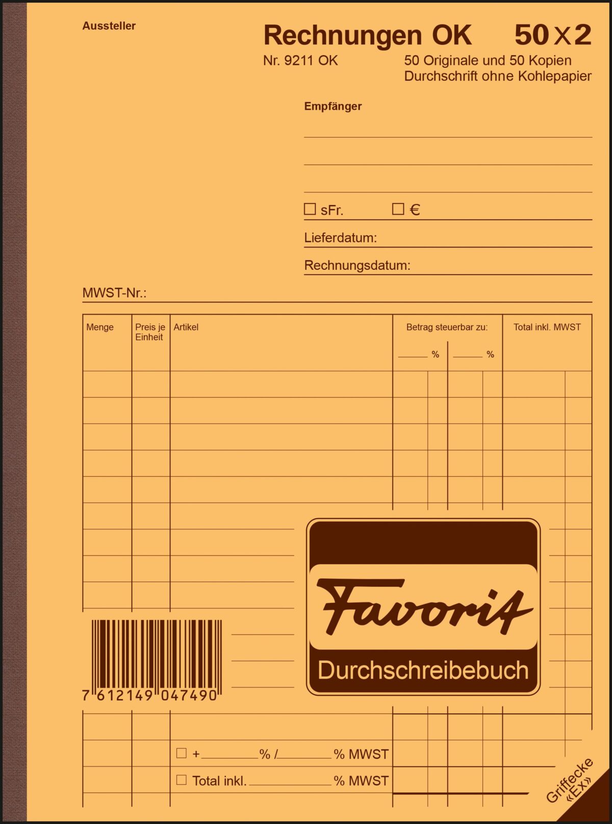 FAVORIT Formularbuch Rechnungen A5 9211 OK Durchschreibepapier 50x2 Blatt – Hochwertig & günstig bei ShopDeca