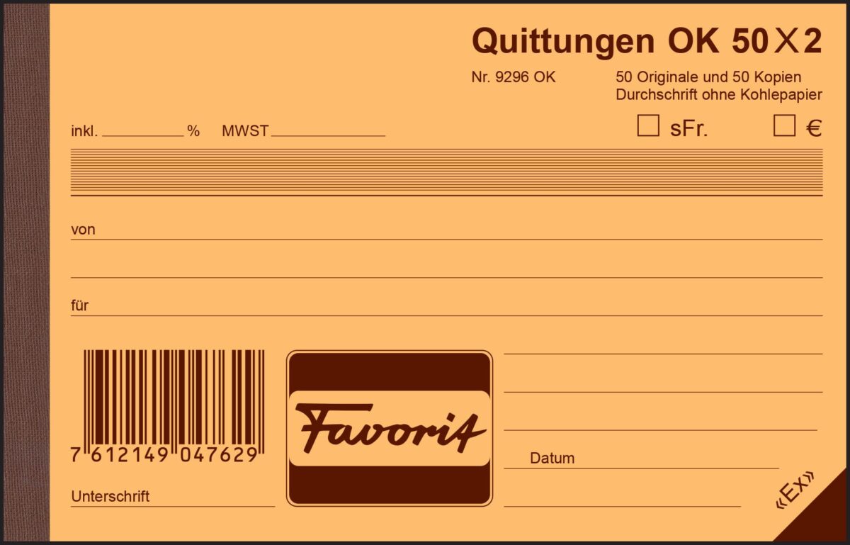 FAVORIT Quittungen D A6 9296 OK blau/weiss 50x2 Blatt – Hochwertig & günstig bei ShopDeca