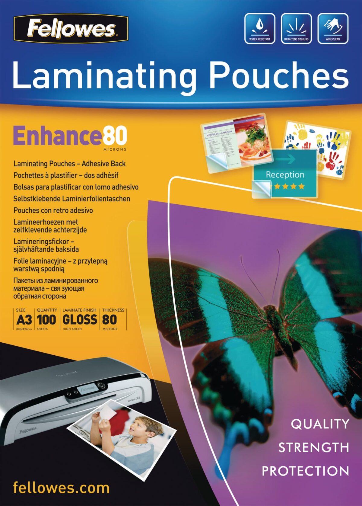 FELLOWES Laminierfolien Enhance 80g A3 5302302 kleb. 100 Stück – Hochwertig & günstig bei ShopDeca