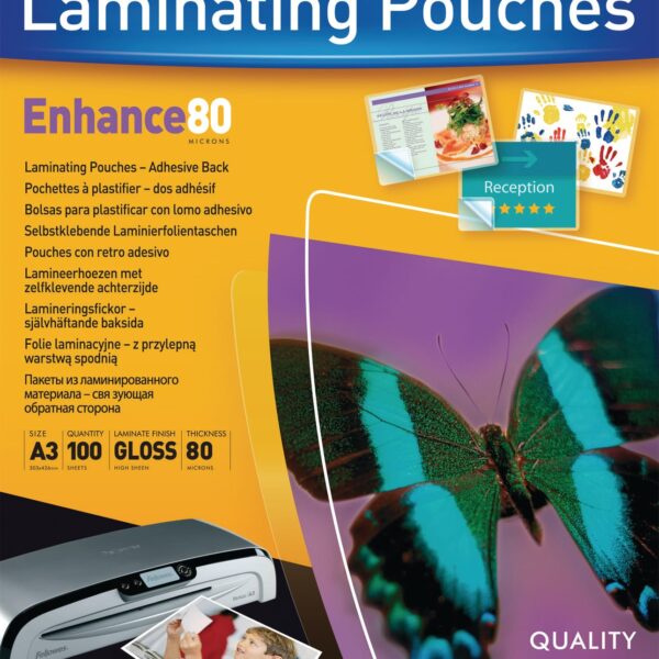 FELLOWES Laminierfolien Enhance 80g A3 5302302 kleb. 100 Stück