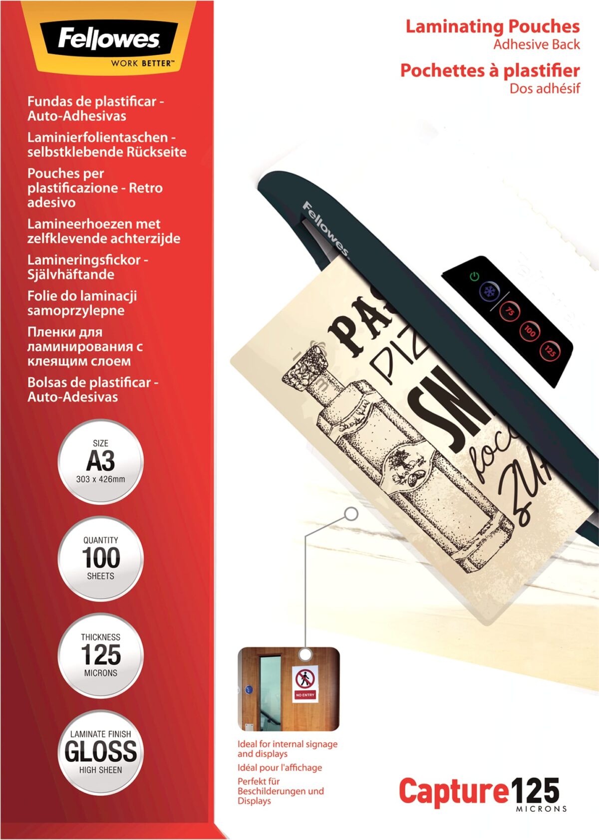 FELLOWES Laminierfolien Capture125g A3 5329001 kleb. 100 Stück – Hochwertig & günstig bei ShopDeca