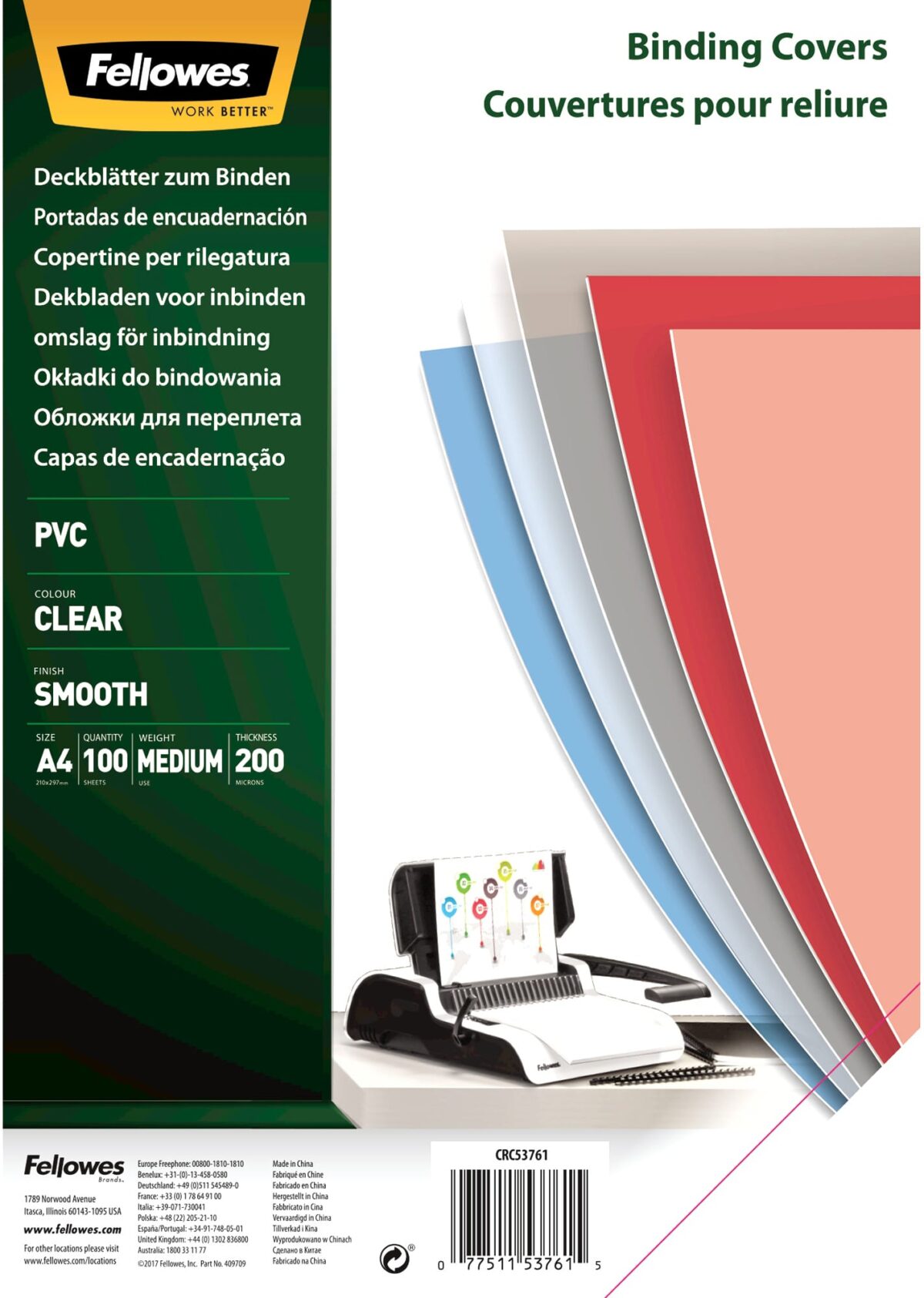 FELLOWES Deckblatt 200mic A4 5376102 grau transp. 100 Stück – Hochwertig & günstig bei ShopDeca
