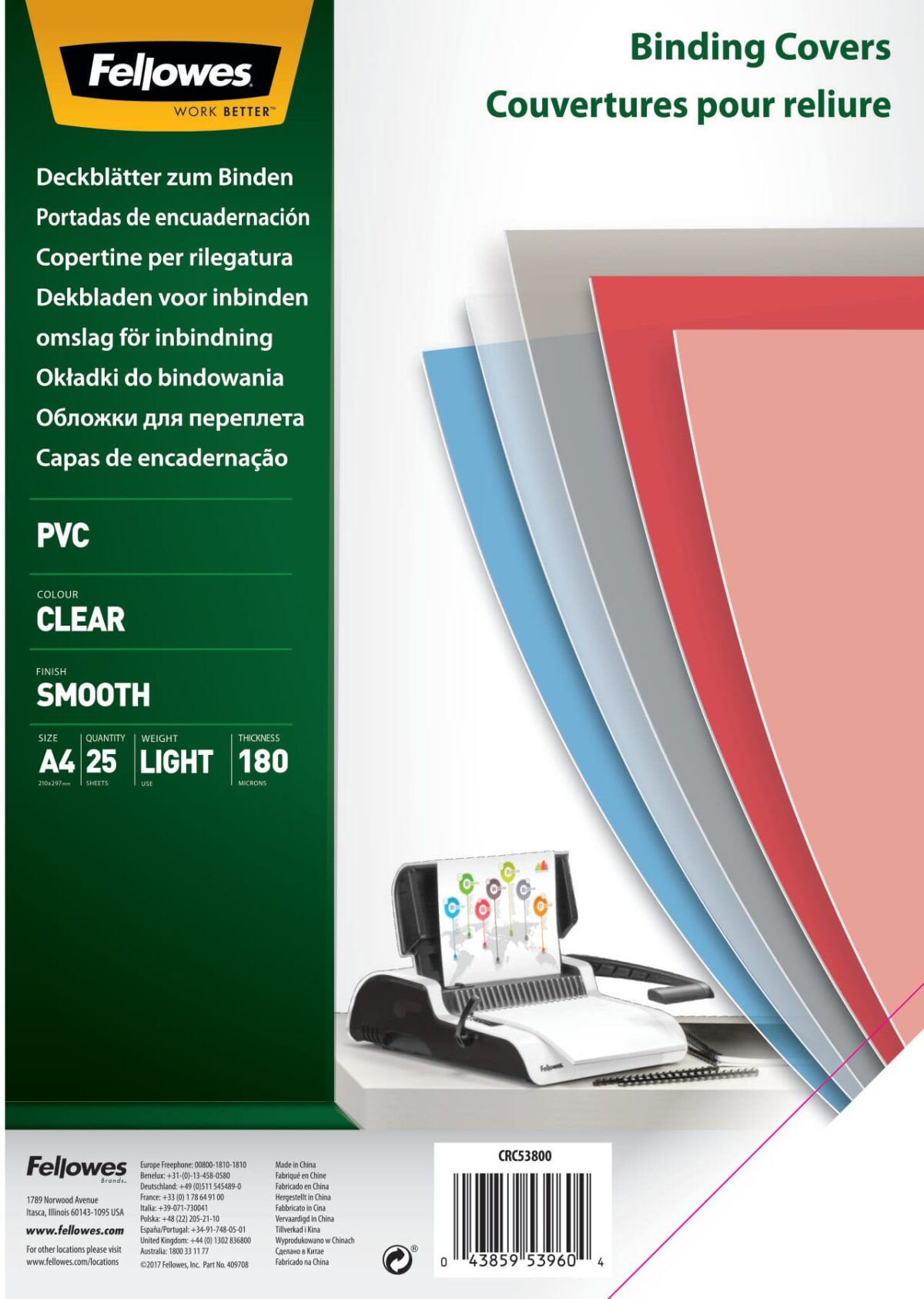 FELLOWES Deckblatt für Bindesysteme A4 5380001 transparent, 180my 25 Stück – Hochwertig & günstig bei ShopDeca