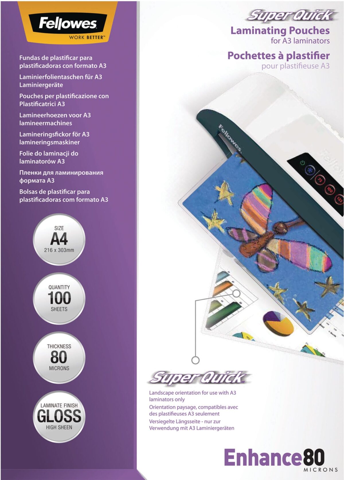 FELLOWES Laminiertasche A4 5440001 glanz, 80my 100 Stk – Hochwertig & günstig bei ShopDeca
