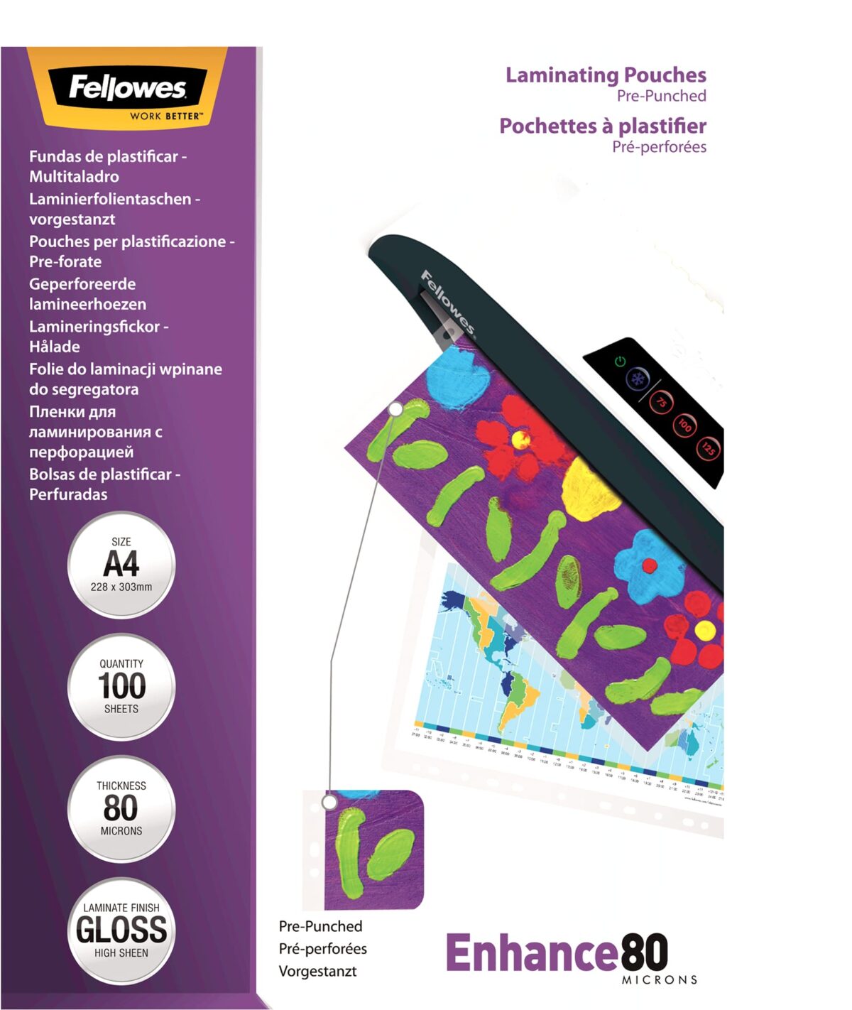 FELLOWES Laminierfolien Enhance 80g A4 5452502 gelocht 100 Stück – Hochwertig & günstig bei ShopDeca