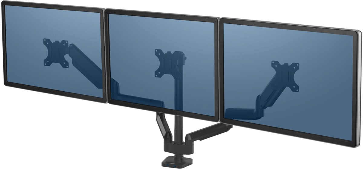 FELLOWES Monitorhalter Platinum Series 8042601 dreifach, schwarz, 2xUSB – Hochwertig & günstig bei ShopDeca