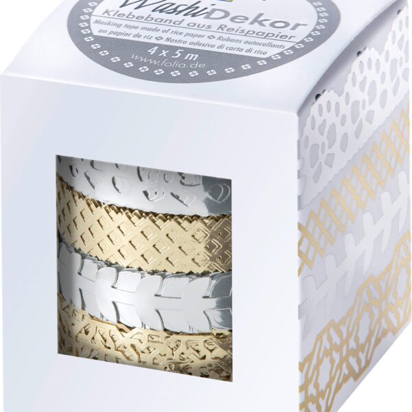 FOLIA Washi Tape Set 4 silver/gold 29402 15mmx5m, 4 Stück