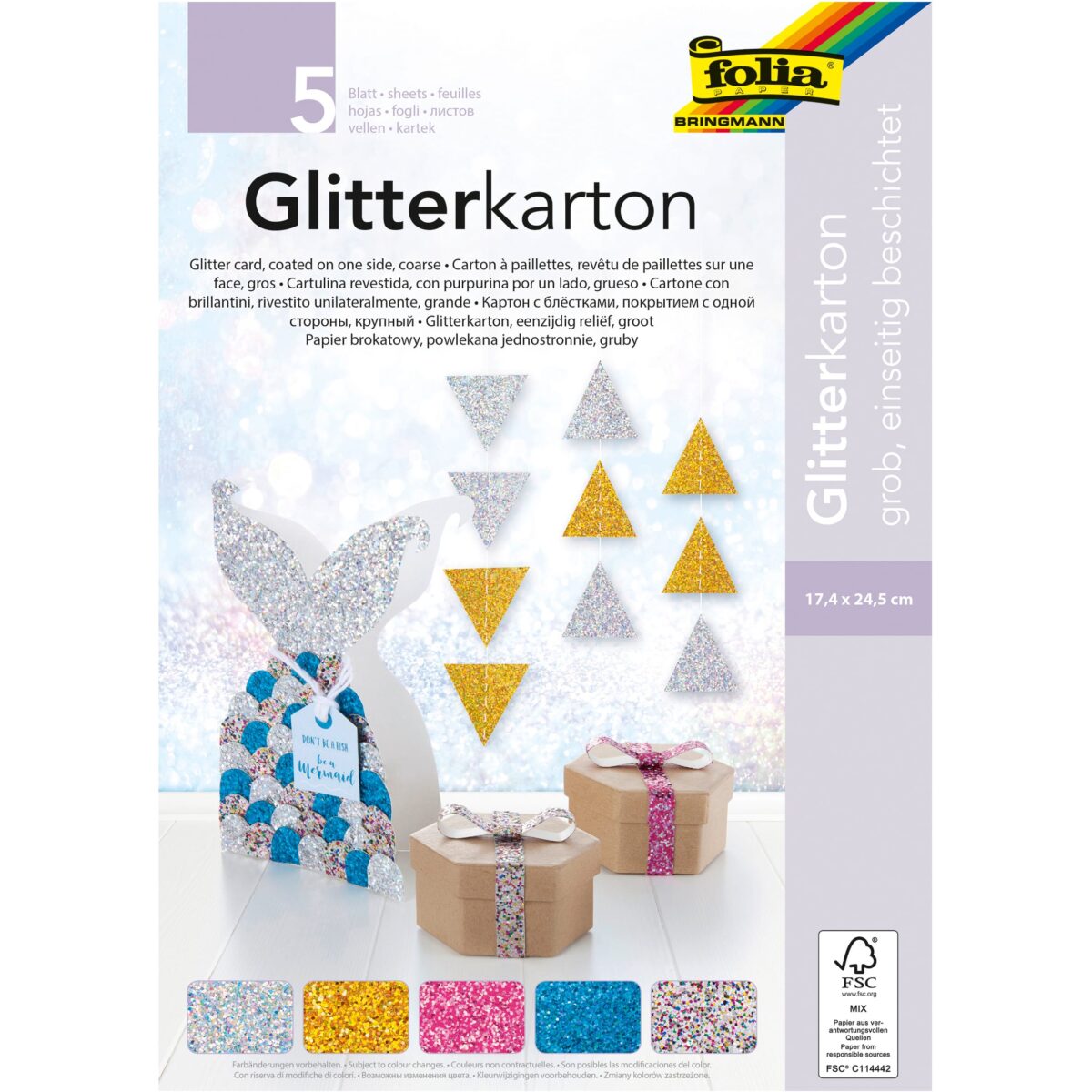 FOLIA Glitterkarton 86139 Grob 5 Blatt, farbig – Hochwertig & günstig bei ShopDeca