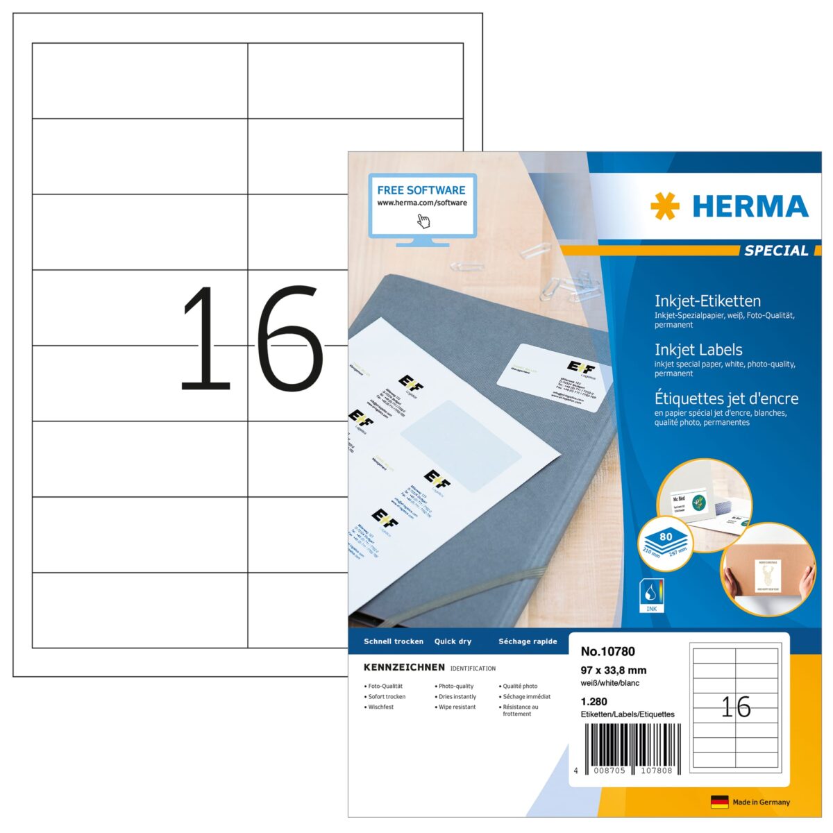 HERMA Etiketten Inkjet 97x33.8mm 10780 weiss 1280 Stk./80 Blatt – Hochwertig & günstig bei ShopDeca