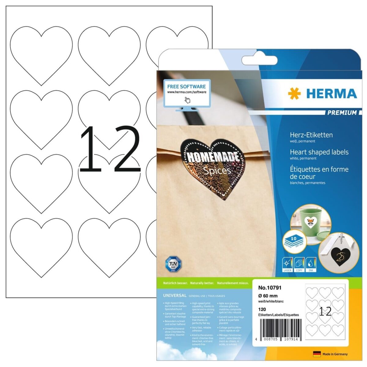 HERMA Etiketten Premium 60mm 10791 herz, weiss 120 Stück – Hochwertig & günstig bei ShopDeca