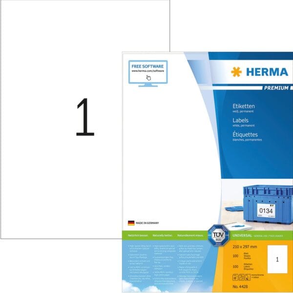 HERMA Universal-Etiketten 210x297mm 4428 weiss 100 St./100 Blatt