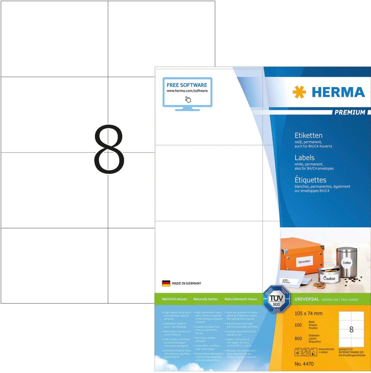 HERMA Universal-Etiketten 105x74mm 4470 weiss 800 St./100 Blatt – Hochwertig & günstig bei ShopDeca