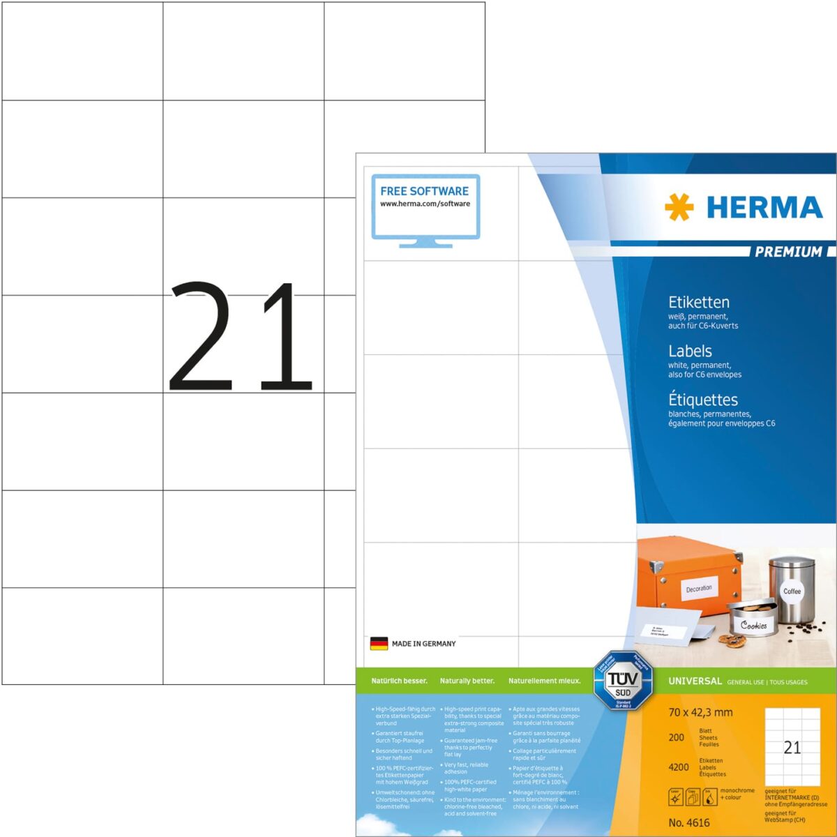 HERMA Universal-Etiketten 70x42,3mm 4616 weiss 4200 St./200 Blatt – Hochwertig & günstig bei ShopDeca