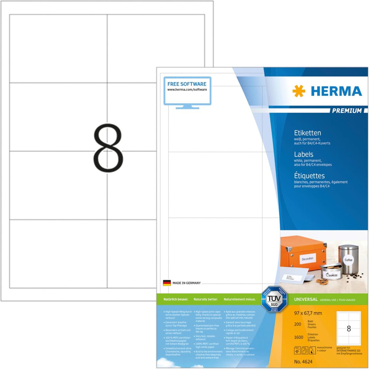 HERMA Etiketten Premium 96,5×67,7mm 4624 weiss 1600 Stück – Hochwertig & günstig bei ShopDeca