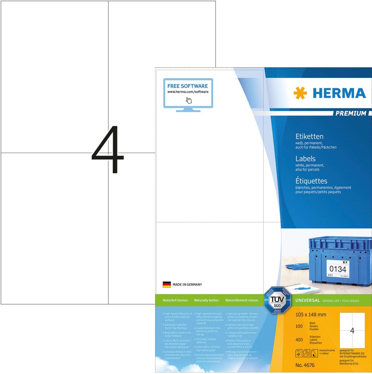 HERMA Universal-Etiketten 105x148mm 4676 weiss 400 St./100 Blatt – Hochwertig & günstig bei ShopDeca