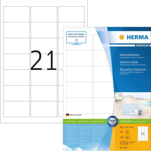 HERMA Etiketten Premium 63,5x38,1mm 4677 weiss 2100 Stück