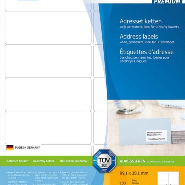 HERMA Etiketten PREMIUM 99.1x38.1mm 4678 weiss,perm. 1400 St./100 Bl.