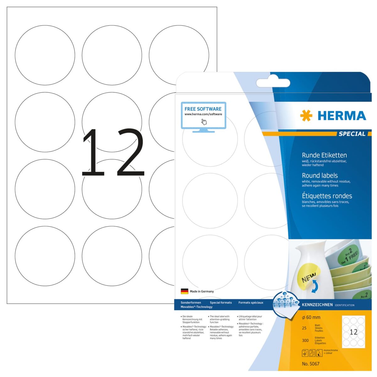 HERMA Rund-Etiketten 60mm 5067 weiss 300 St./25 Blatt – Hochwertig & günstig bei ShopDeca