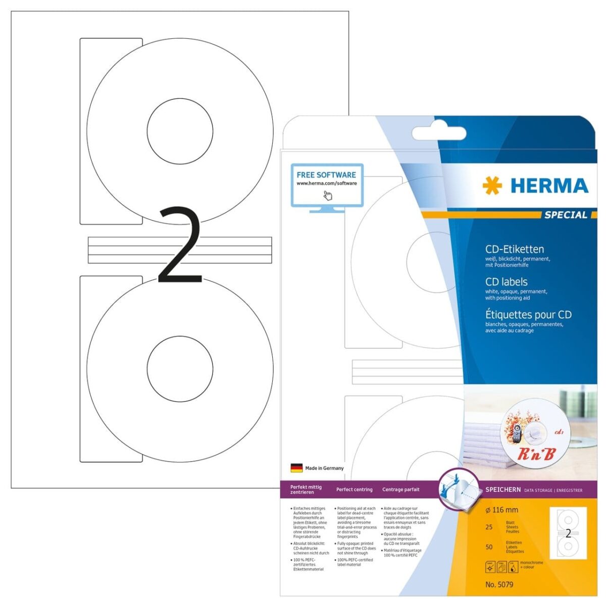 HERMA CD-Etiketten 116mm 5079 weiss 50 St./25 Blatt – Hochwertig & günstig bei ShopDeca