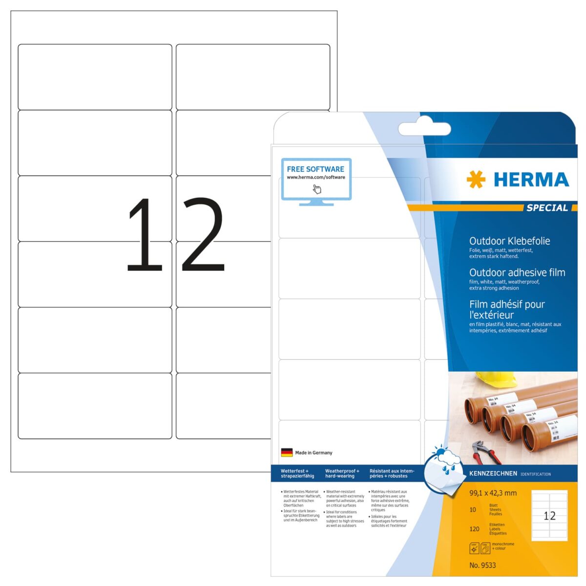 HERMA Outdoor Etikett.PP 99,1x42,3mm 9533 weiss 120 St./10 Blatt – Hochwertig & günstig bei ShopDeca