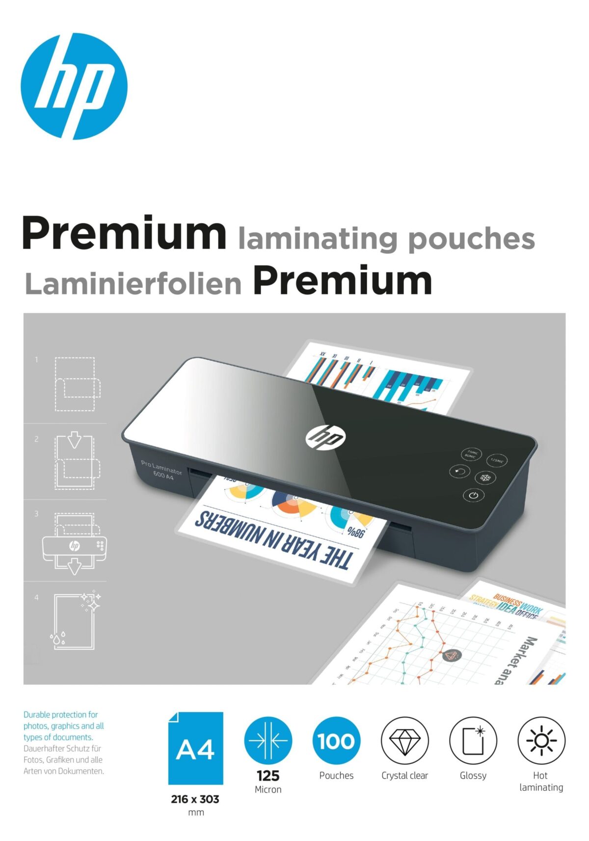 HP Laminiertaschen 9124 Premium, A4, 125 Mic – Hochwertig & günstig bei ShopDeca