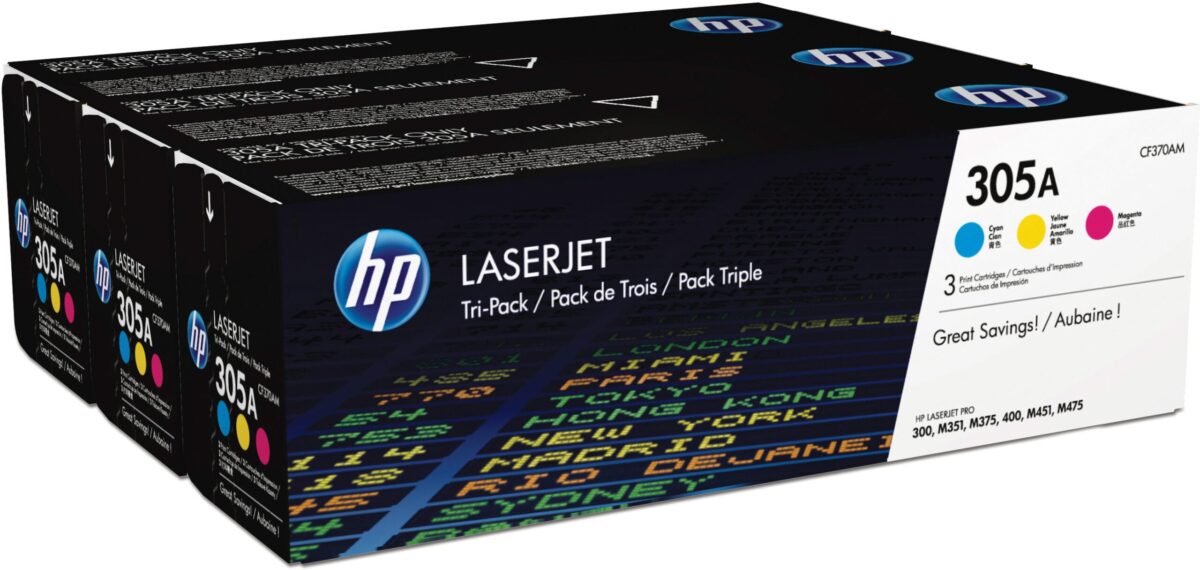 HP Toner Tri-Pack 305A CMY CF370AM LJ Pro Color M375 2600 Seiten – Hochwertig & günstig bei ShopDeca