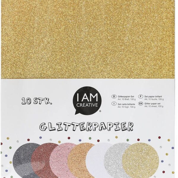 I AM CREATIVE Glitterpapier A4 4070.99 multicolor, 100g 10 Stück