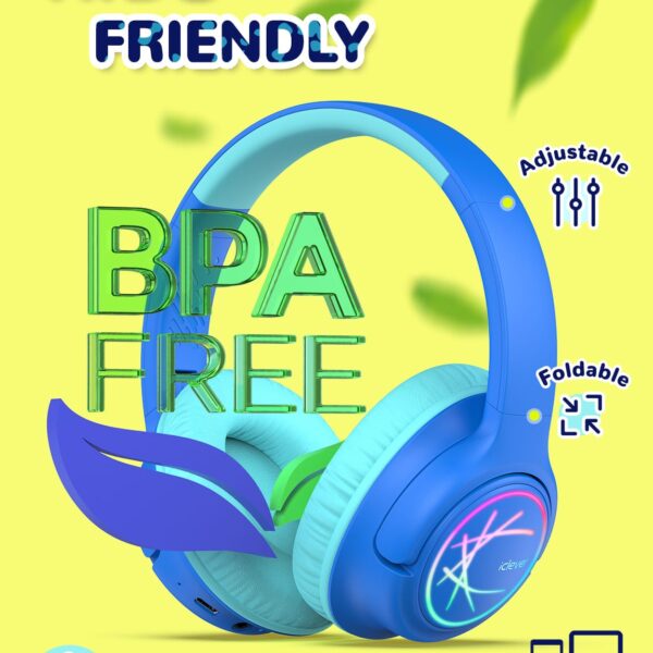 ICLEVER Headphones Kids BT & Cable LED C10-2083N-01 74/85/94 dB, 43h blue