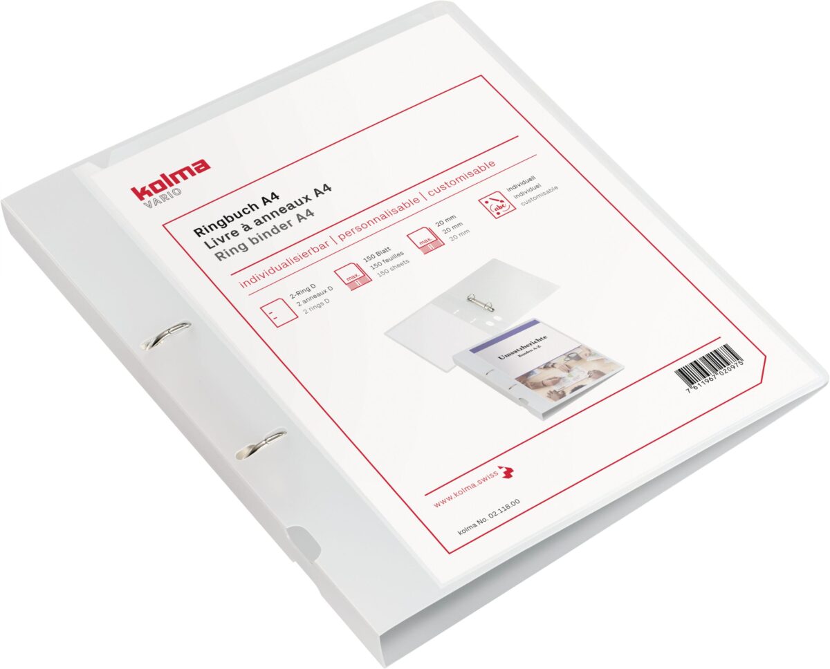 KOLMA Ringbuch Vario KF A4 02.118.00 farblos, 8cm, 20mm, 150 Blatt – Hochwertig & günstig bei ShopDeca